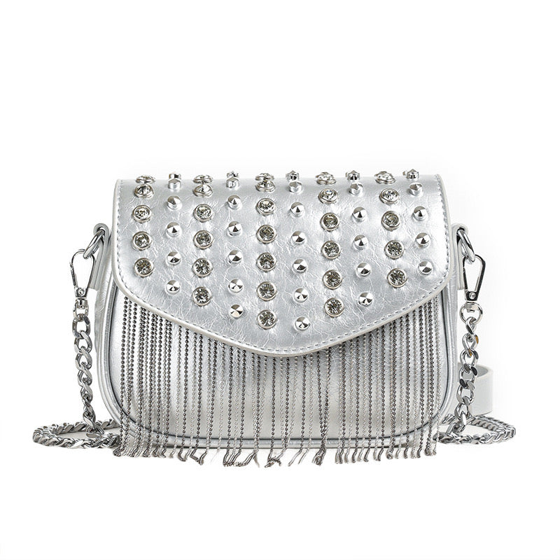 Women Tassel Stud Shoulder Bag