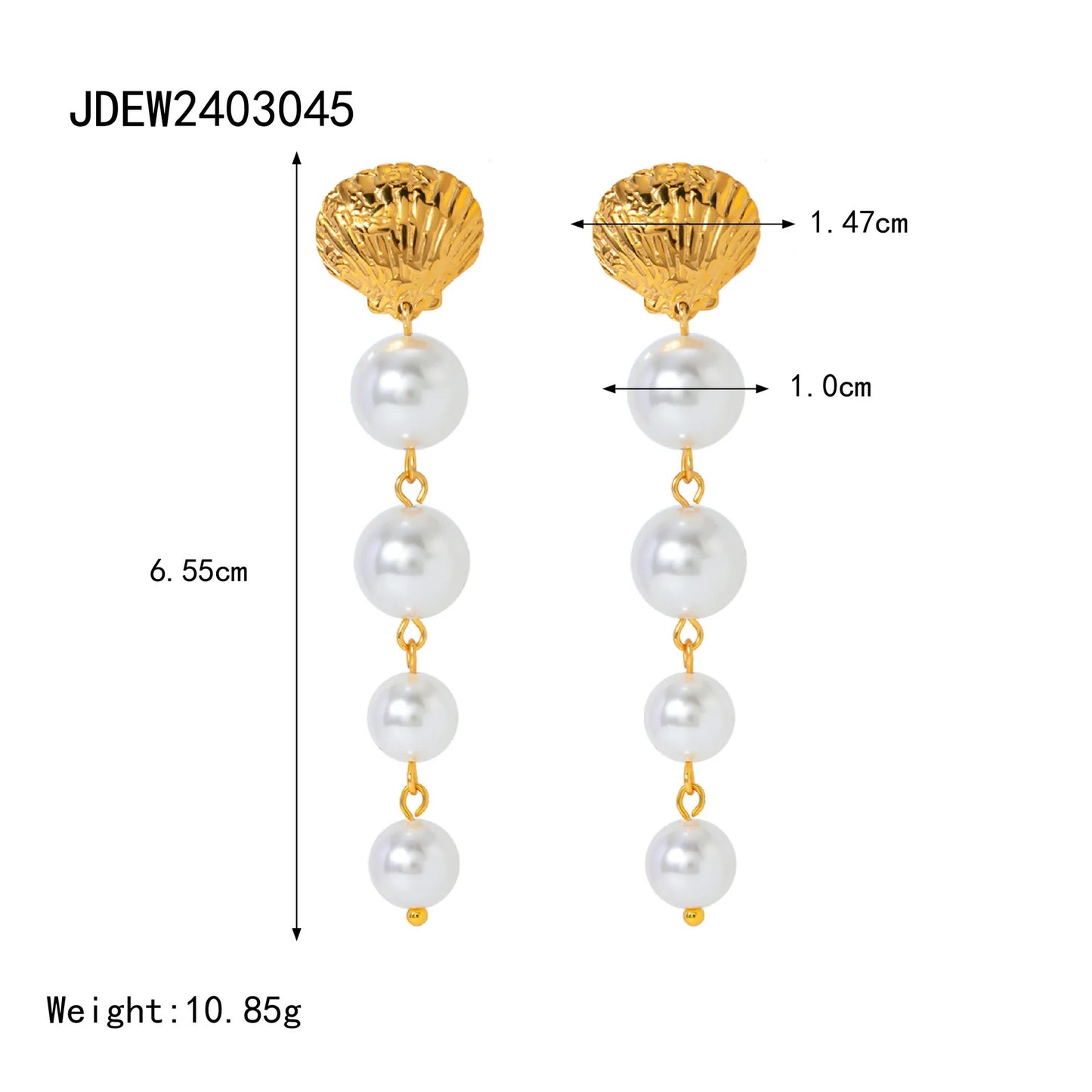 18K Gold Shell & Pearl Long Drop Earring