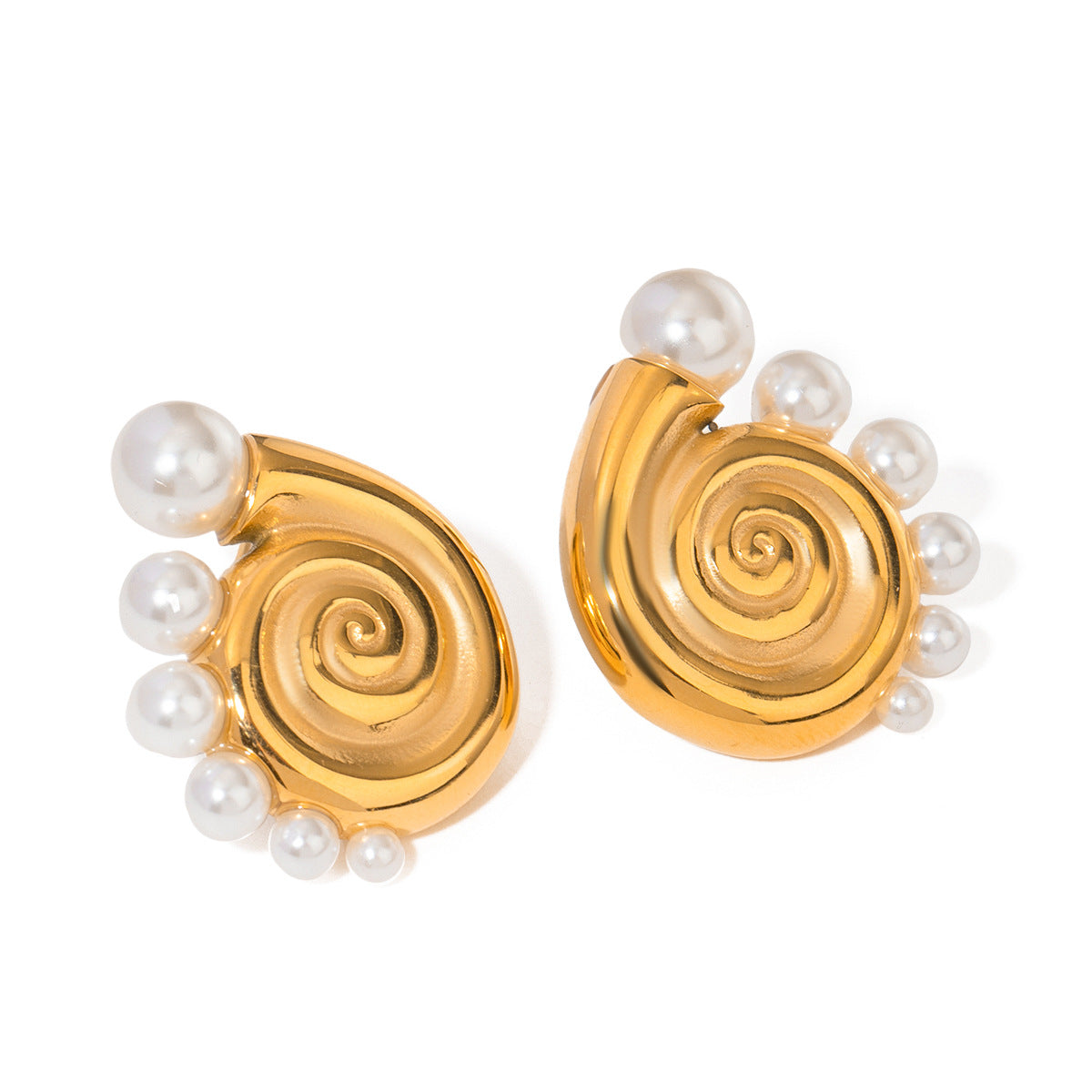 18K Gold Sea Snail Pearl Stud Earring