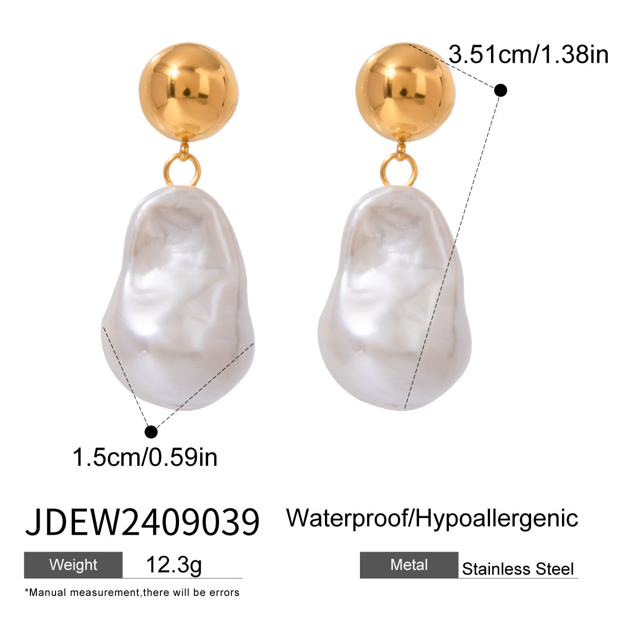 18K Gold Baroque Pearl Drop Earring