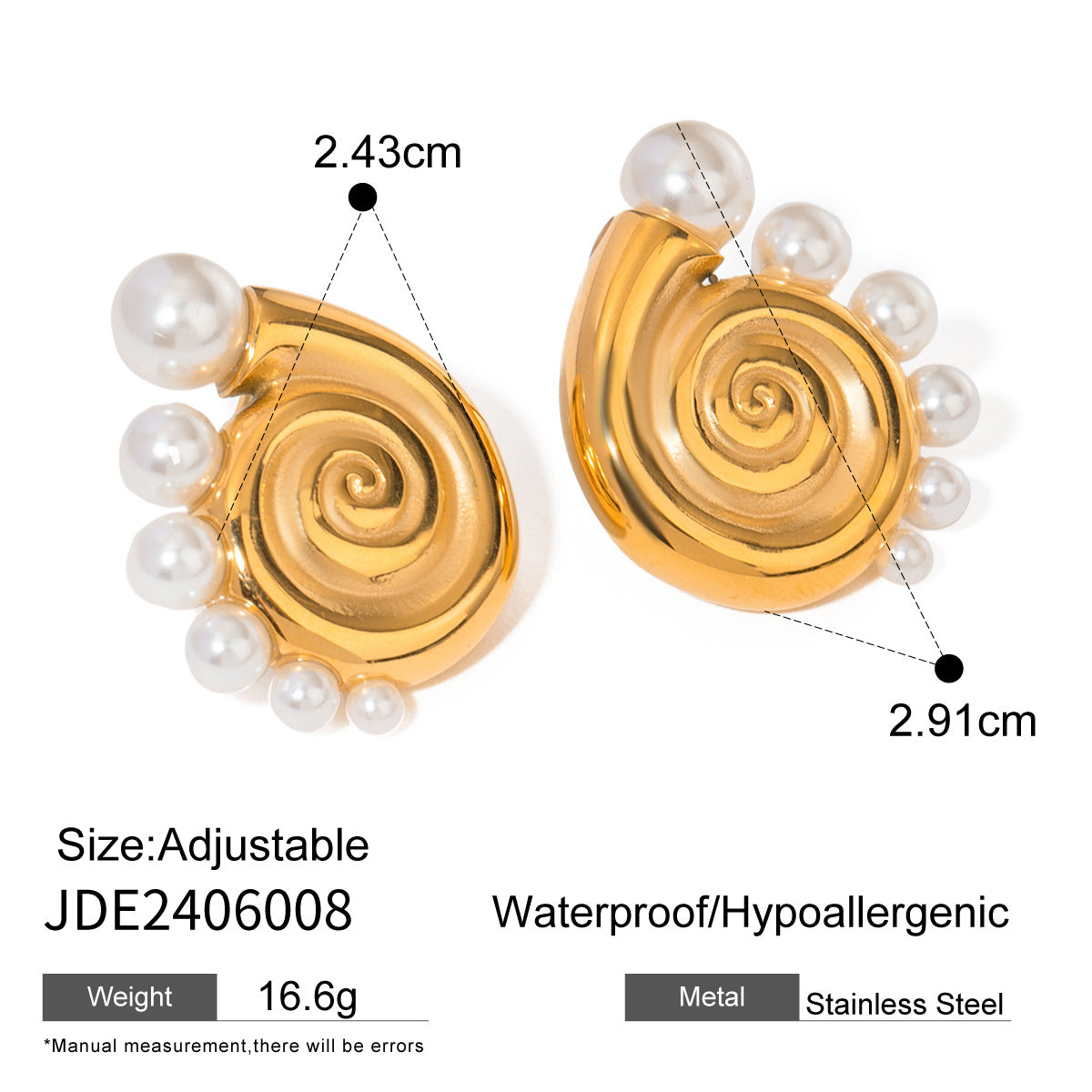 18K Gold Sea Snail Pearl Stud Earring